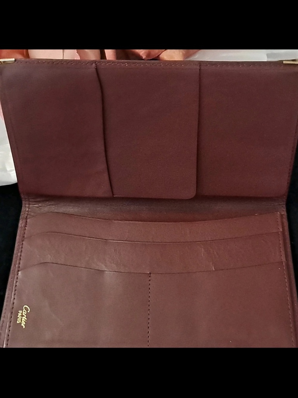 Cartier Burgundy leather long wallet  Gold Corner Accents Credit Card - Picture 5 of 12